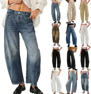 sdbrld Cargo Pants Women Adjustable Waist XXL Multiple Pocket Relaxed Fit Straight Wide Leg Y2K Pants Trousers Fashion Jeans