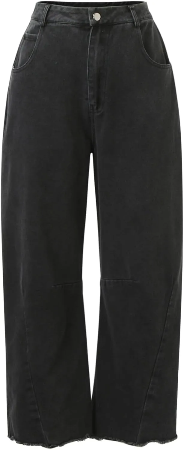 sdbrld Cargo Pants Women Adjustable Waist XXL Multiple Pocket Relaxed Fit Straight Wide Leg Y2K Pants Trousers Fashion Jeans