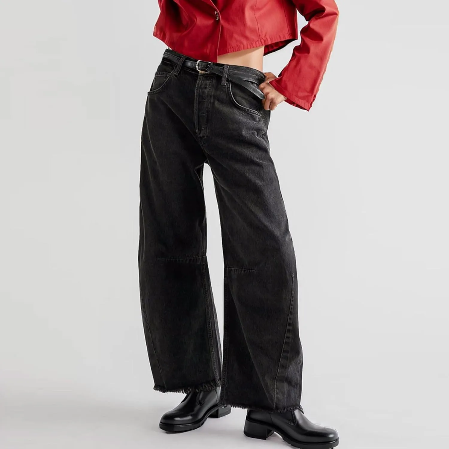 sdbrld Cargo Pants Women Adjustable Waist XXL Multiple Pocket Relaxed Fit Straight Wide Leg Y2K Pants Trousers Fashion Jeans