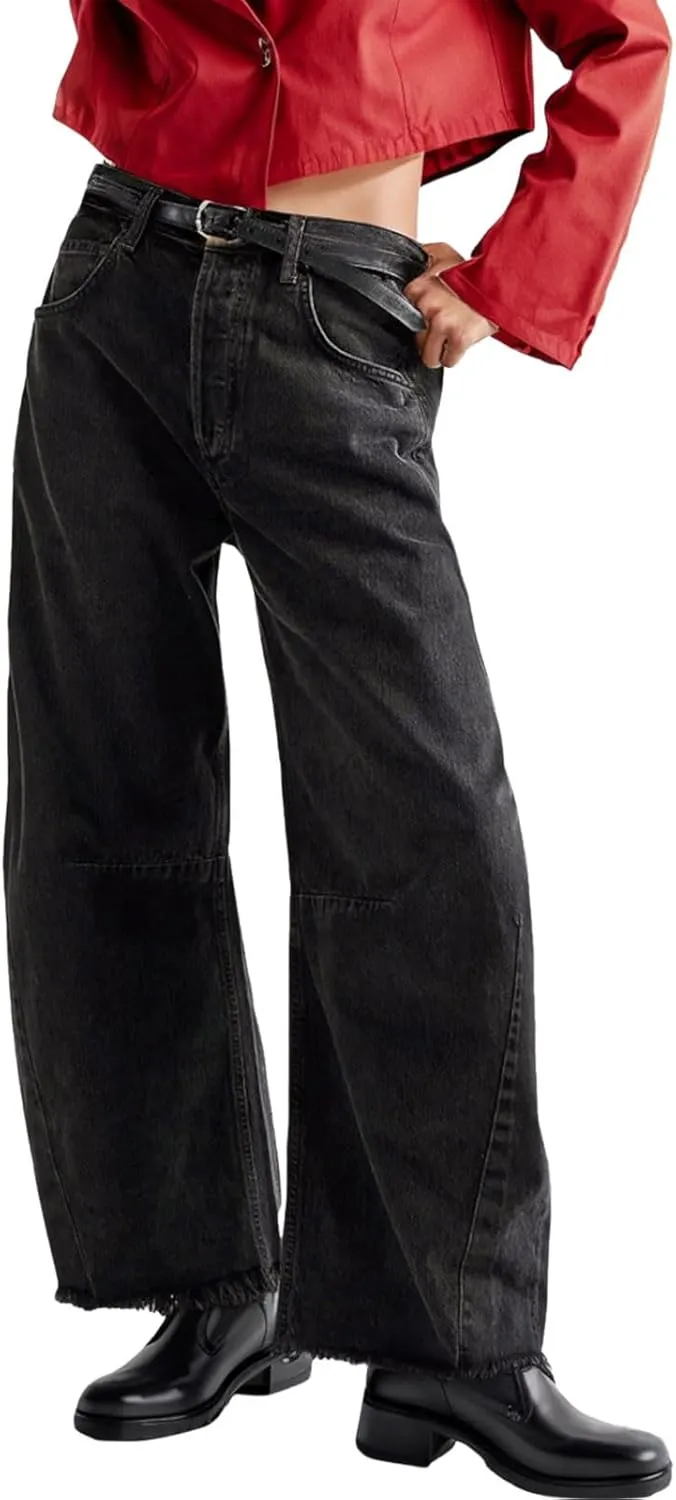 sdbrld Cargo Pants Women Adjustable Waist XXL Multiple Pocket Relaxed Fit Straight Wide Leg Y2K Pants Trousers Fashion Jeans