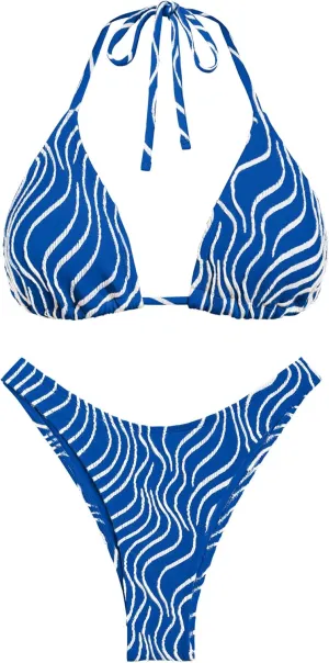 seamoly Women's Bikini Set Halter Two Piece Swimsuit Striped Tie Back High Cut Sexy Thong Bathing Suit
