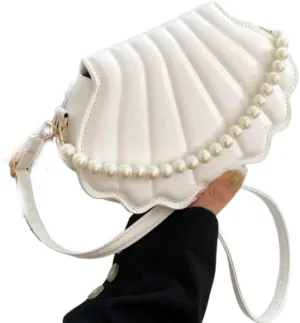 Seashell Shape Purse, Shell Handbag Purse Women Evening Bag, Leather Crossbody Shoulder Bag Mini Chain Purse Pearl Crossbody Bag