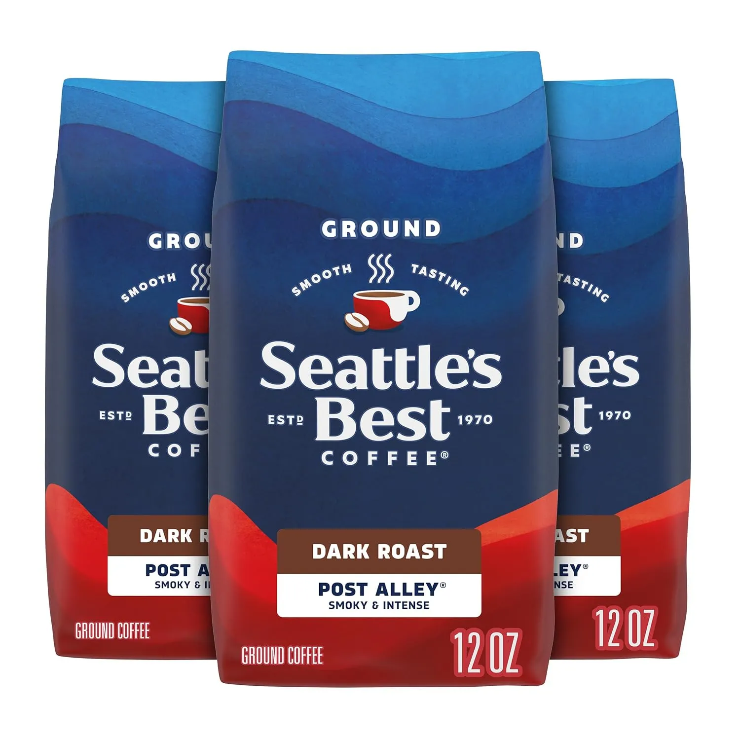 Seattle’s Best Coffee, Dark Roast Ground Coffee, Post Alley, 100% Arabica, 3 Bags (12 oz Each)