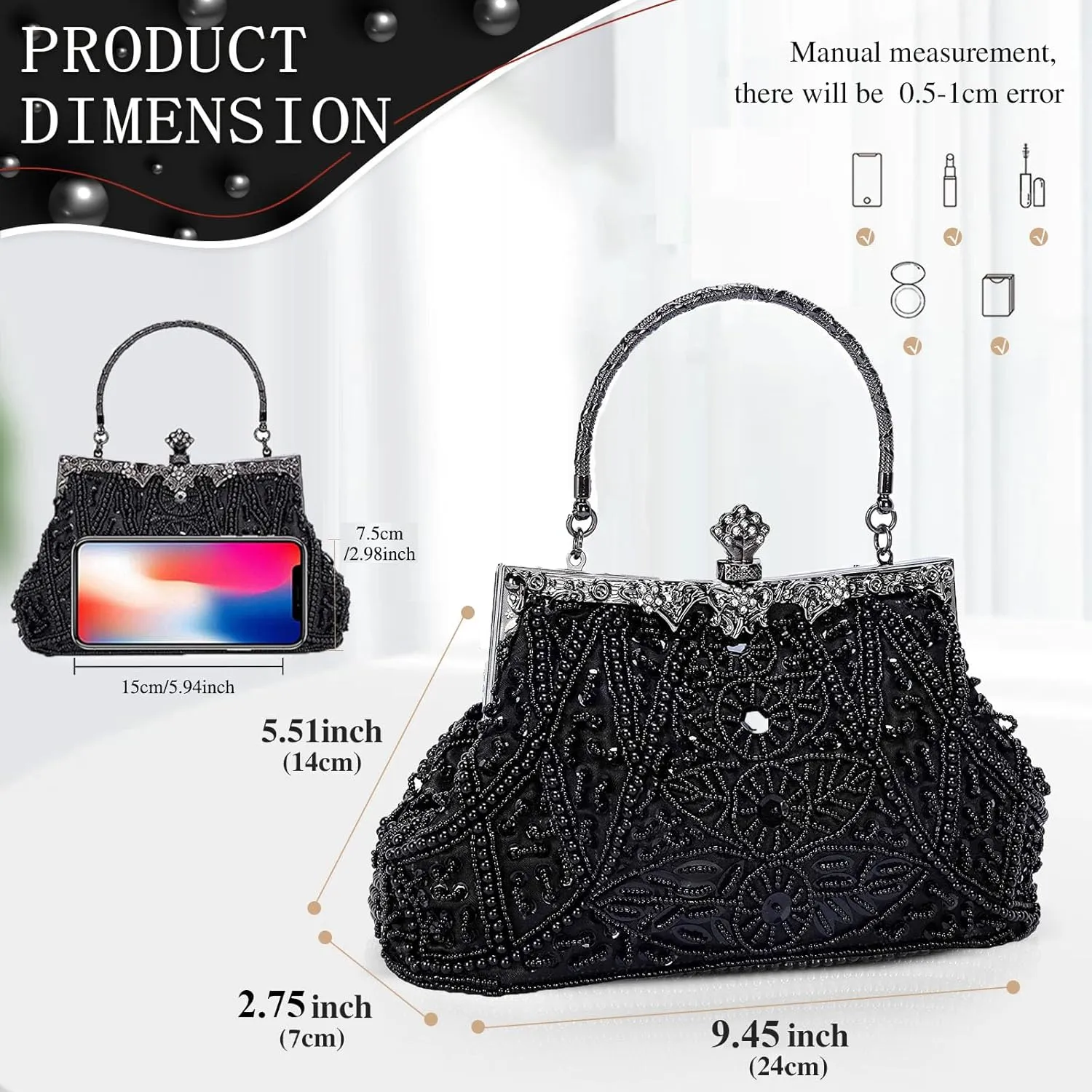 Selighting 1920s Vintage Beaded Clutch Evening Bags for Women Formal Bridal Wedding Clutch Purse Prom Cocktail Party Handbags