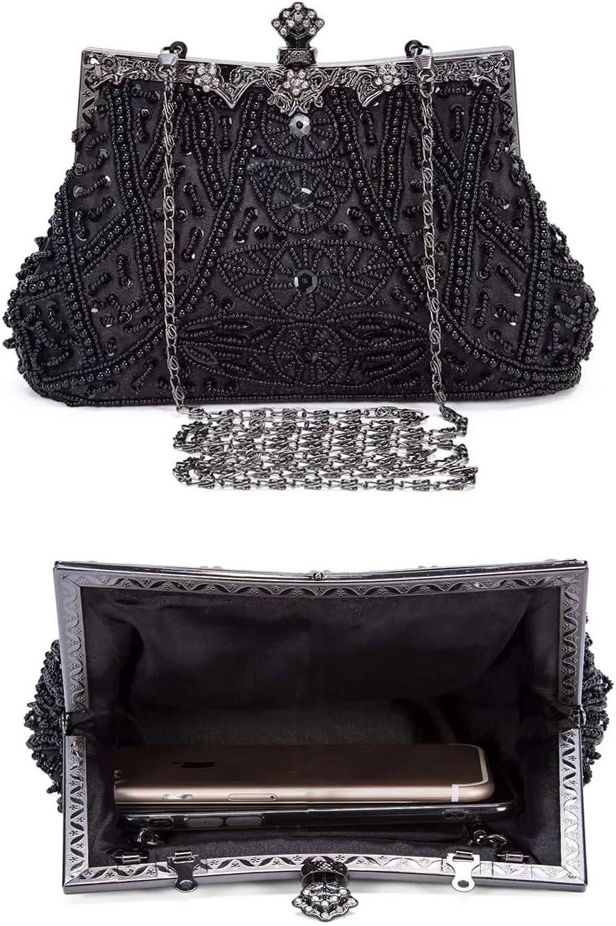 Selighting 1920s Vintage Beaded Clutch Evening Bags for Women Formal Bridal Wedding Clutch Purse Prom Cocktail Party Handbags