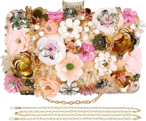 Selighting Colorful Flower Clutch Purse for Women Formal Evening Bag Beaded Pearl Purse for Wedding Prom Party Handbags