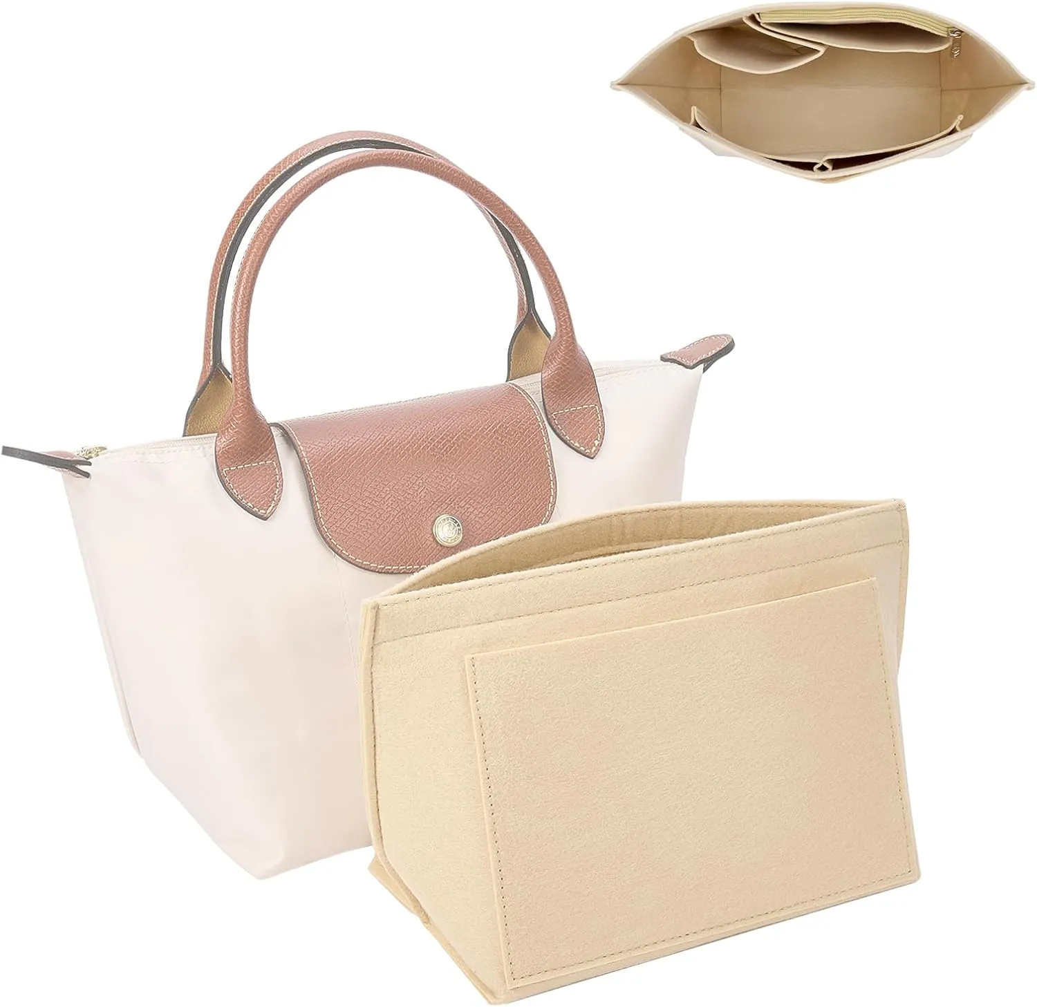 SENTEN Purse Organizer Insert for Longchamp Large Organizer Insert, Compatible with Le Pliage and More, Keep Your Bag Shaped and Neat (Beige, M)
