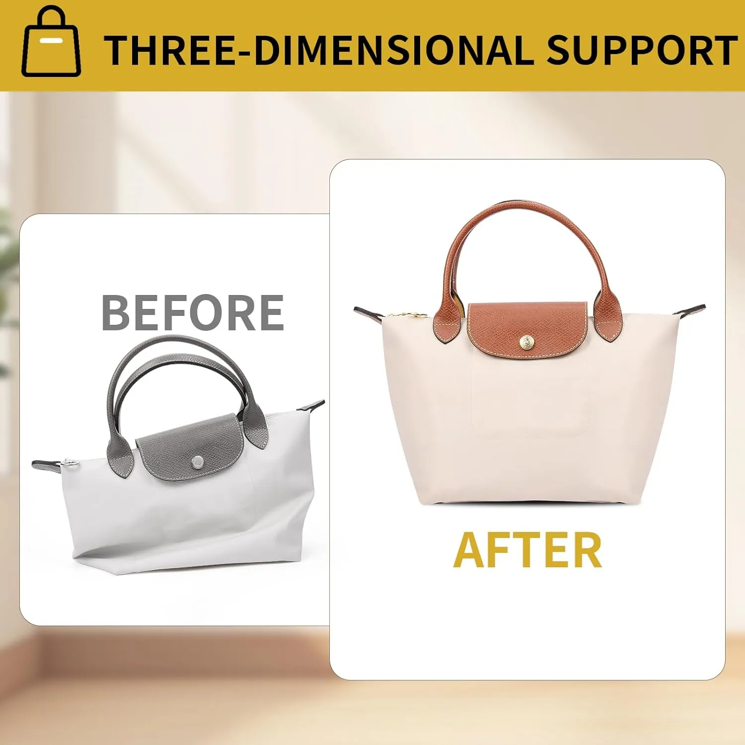 SENTEN Purse Organizer Insert for Longchamp Large Organizer Insert, Compatible with Le Pliage and More, Keep Your Bag Shaped and Neat (Beige, M)
