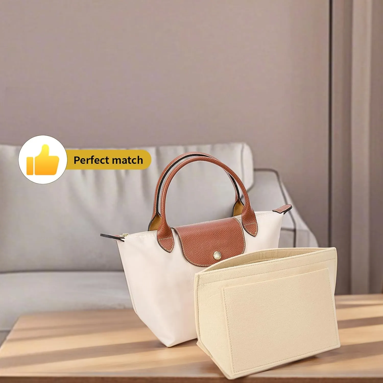 SENTEN Purse Organizer Insert for Longchamp Large Organizer Insert, Compatible with Le Pliage and More, Keep Your Bag Shaped and Neat (Beige, M)