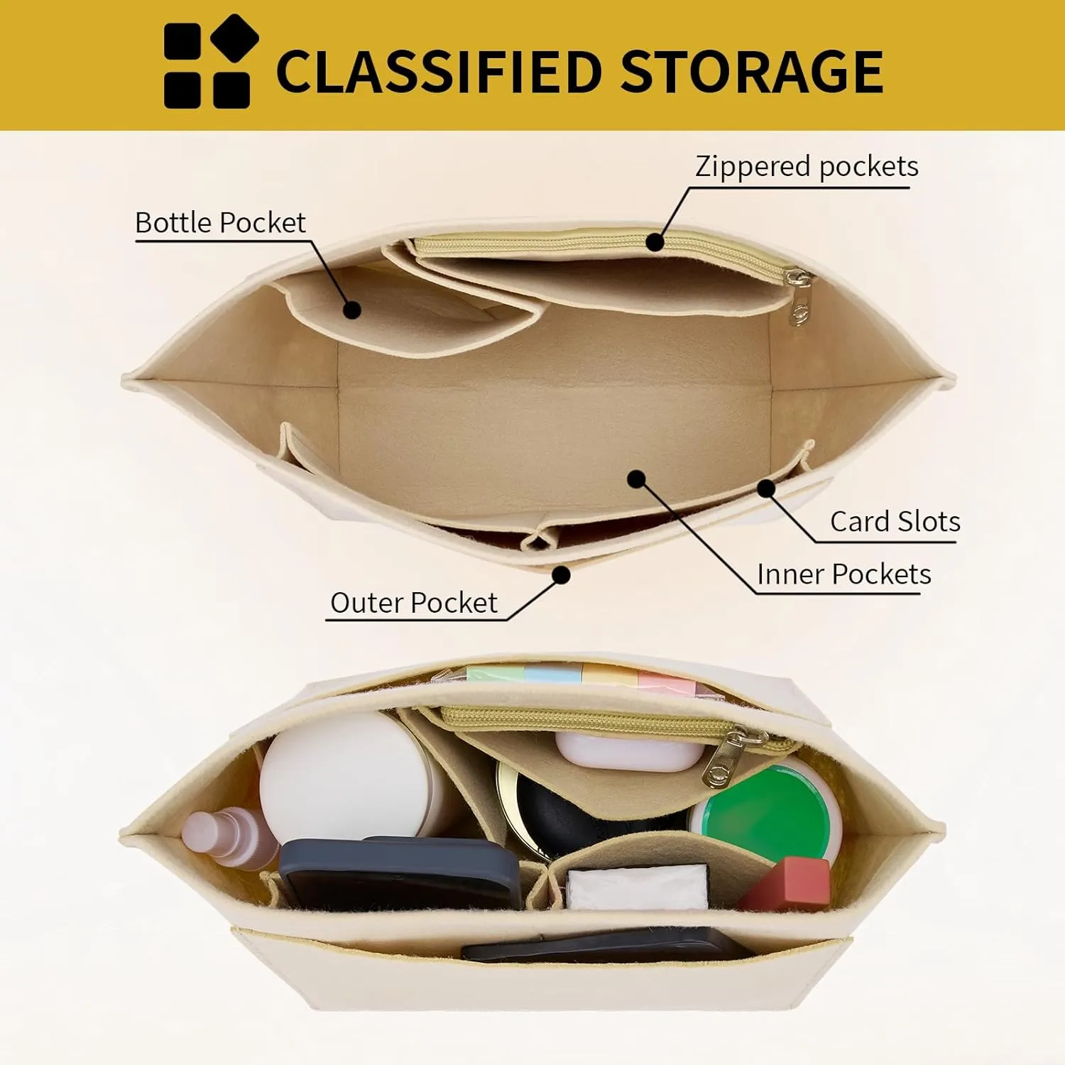 SENTEN Purse Organizer Insert for Longchamp Large Organizer Insert, Compatible with Le Pliage and More, Keep Your Bag Shaped and Neat (Beige, M)
