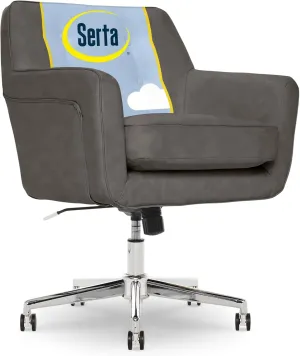 Serta Ashland Home Office Desk Chair with Button Tufted Back, Memory Foam Cushion and Padded Arms, Mid Century Modern Vanity Armchair with Wheels for Bedroom, Chrome Metal Base, Gray