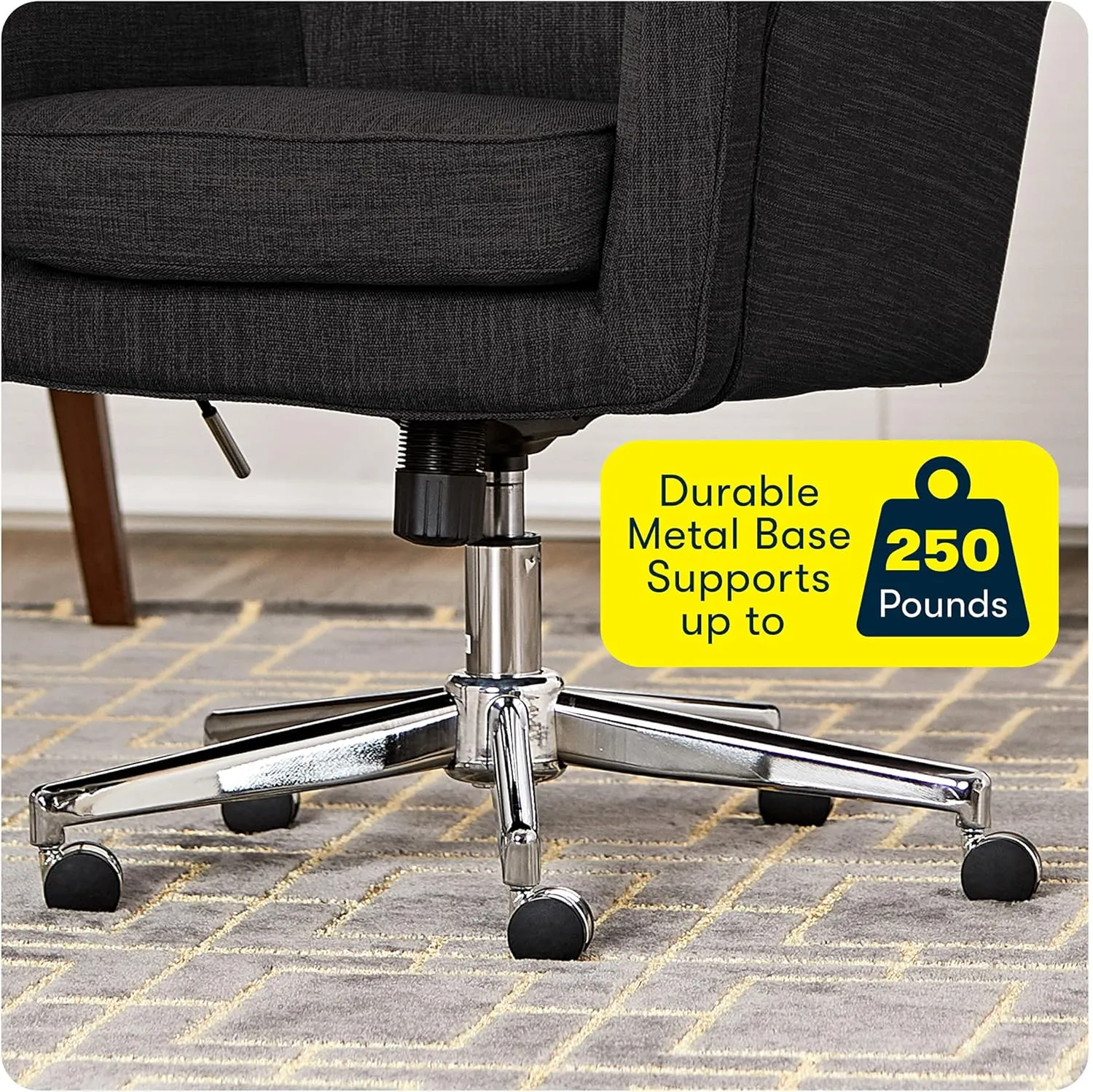 Serta Ashland Home Office Desk Chair with Button Tufted Mid-Back, Memory Foam Cushion and Padded Arms, Mid Century Modern Vanity Armchair with Wheels for Bedroom, Chrome Metal Base, Charcoal Gray