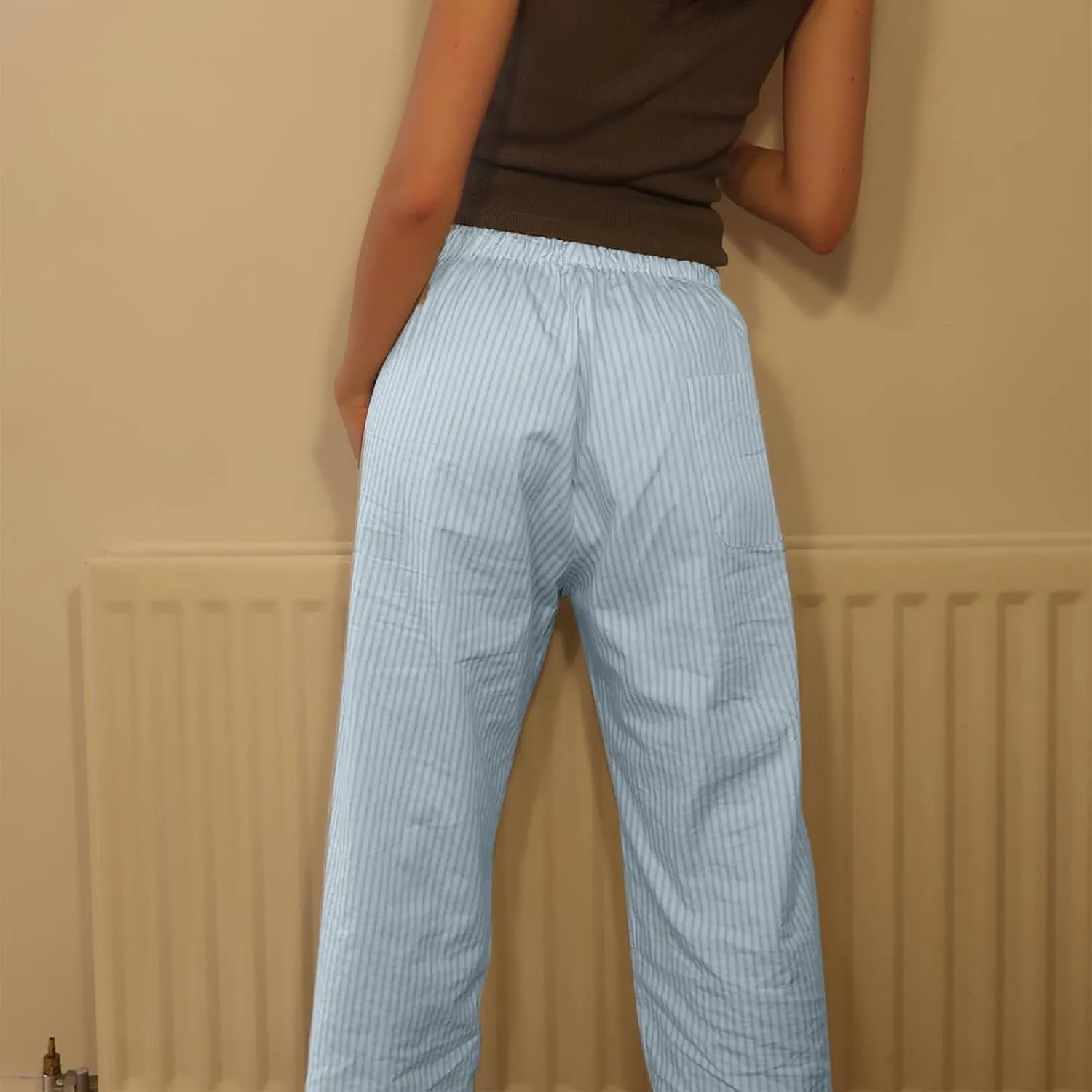 Seyurigaoka Y2K Striped Pajamas Pants for Women Cute Wide Leg Pinstripe Sleep Pj Bottoms Preppy Lounge Pants Trousers