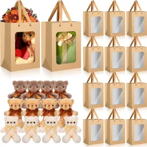 Shappy 12 Pack Cute Stuffed Bear Gift Bulk Plush Bear Animals Set with Paper Bags 12 Inch Soft Party Favors for Mother Mom Birthday Graduation Anniversary(Kraft)