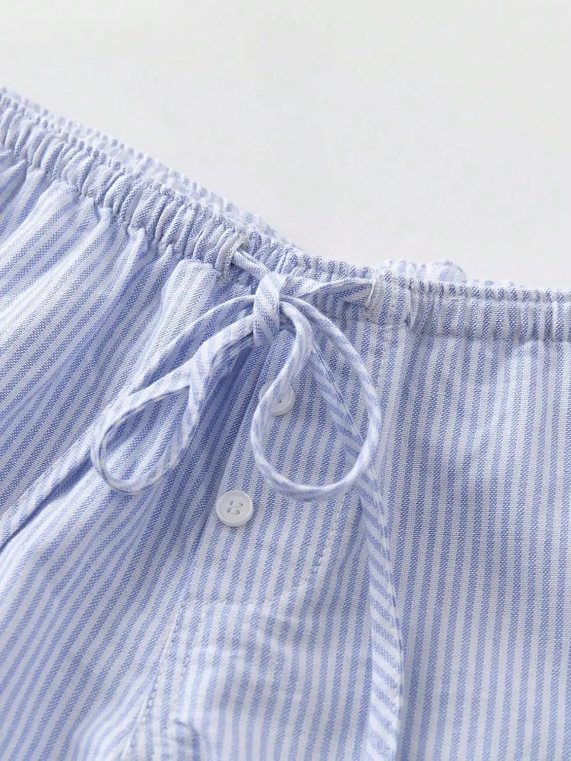 SHENHE Women's Striped Low Rise Shorts Drawstring Tie Button Front Summer Casual Mini Shorts