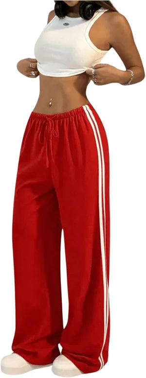 SHENHE Women's Wide Leg Loose Sweatpants Low Rise Y2k Drawstring Workout Sports Pants
