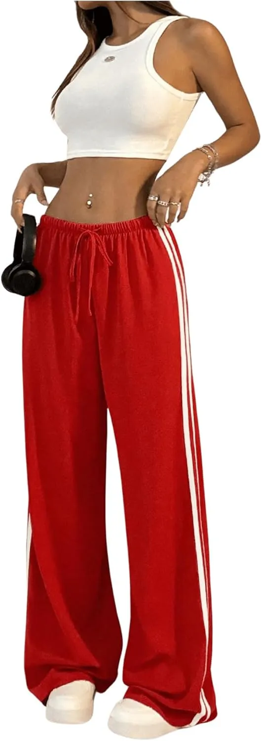 SHENHE Women's Wide Leg Loose Sweatpants Low Rise Y2k Drawstring Workout Sports Pants