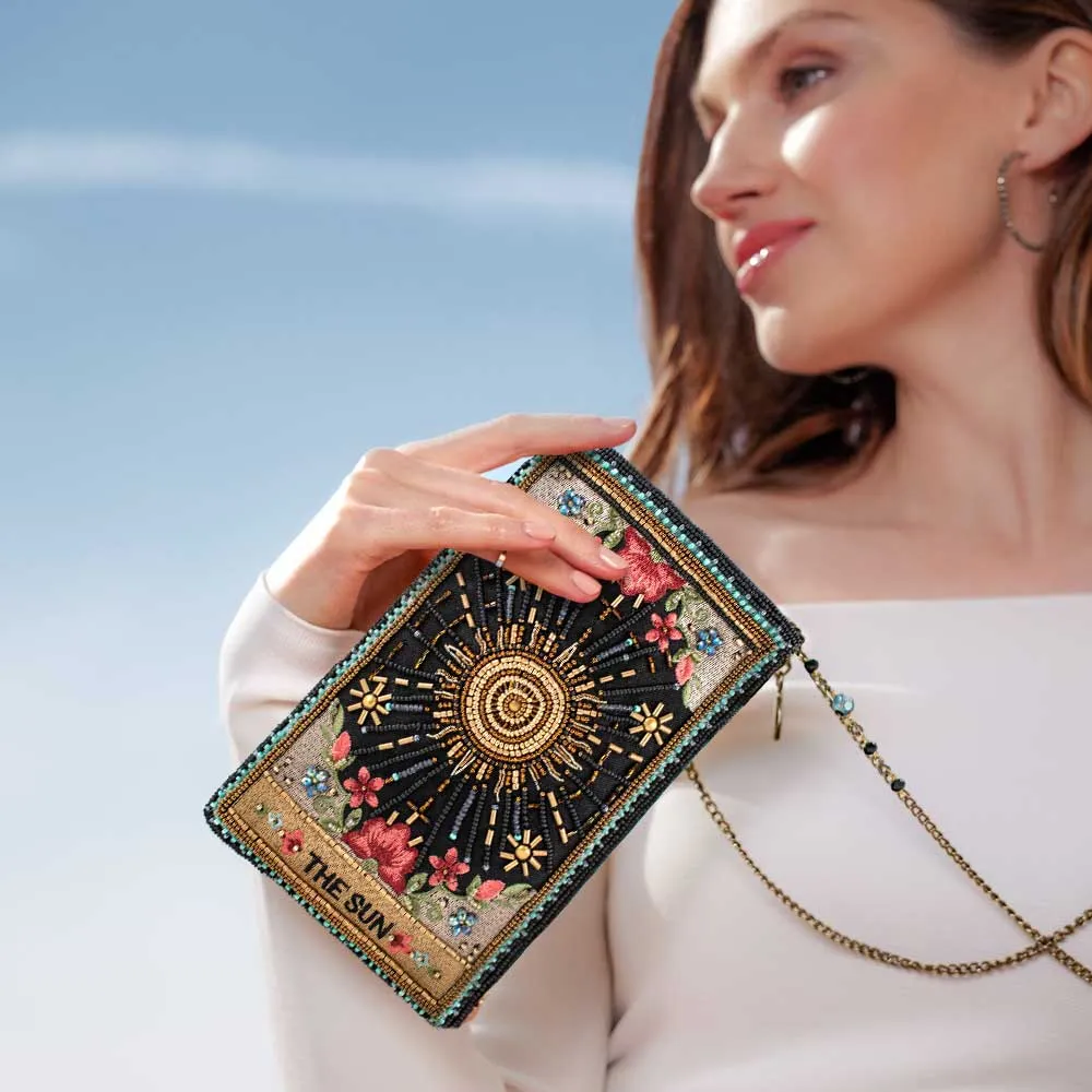 Shine On Beaded Sun Theme with Flowers Crossbody Phone Bag
