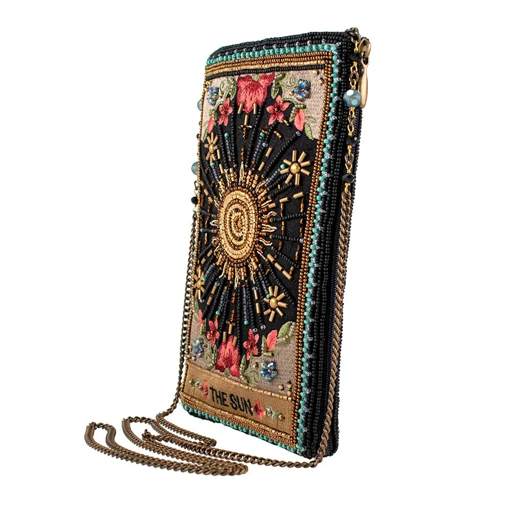 Shine On Beaded Sun Theme with Flowers Crossbody Phone Bag
