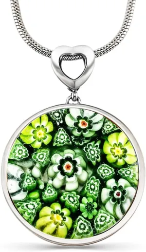 Shop LC Murano Style Millefiori Glass Necklace - Beaded Necklaces for Women Trendy - Colorful Flower Jewelry Stainless Steel 24-26" Birthday Gifts