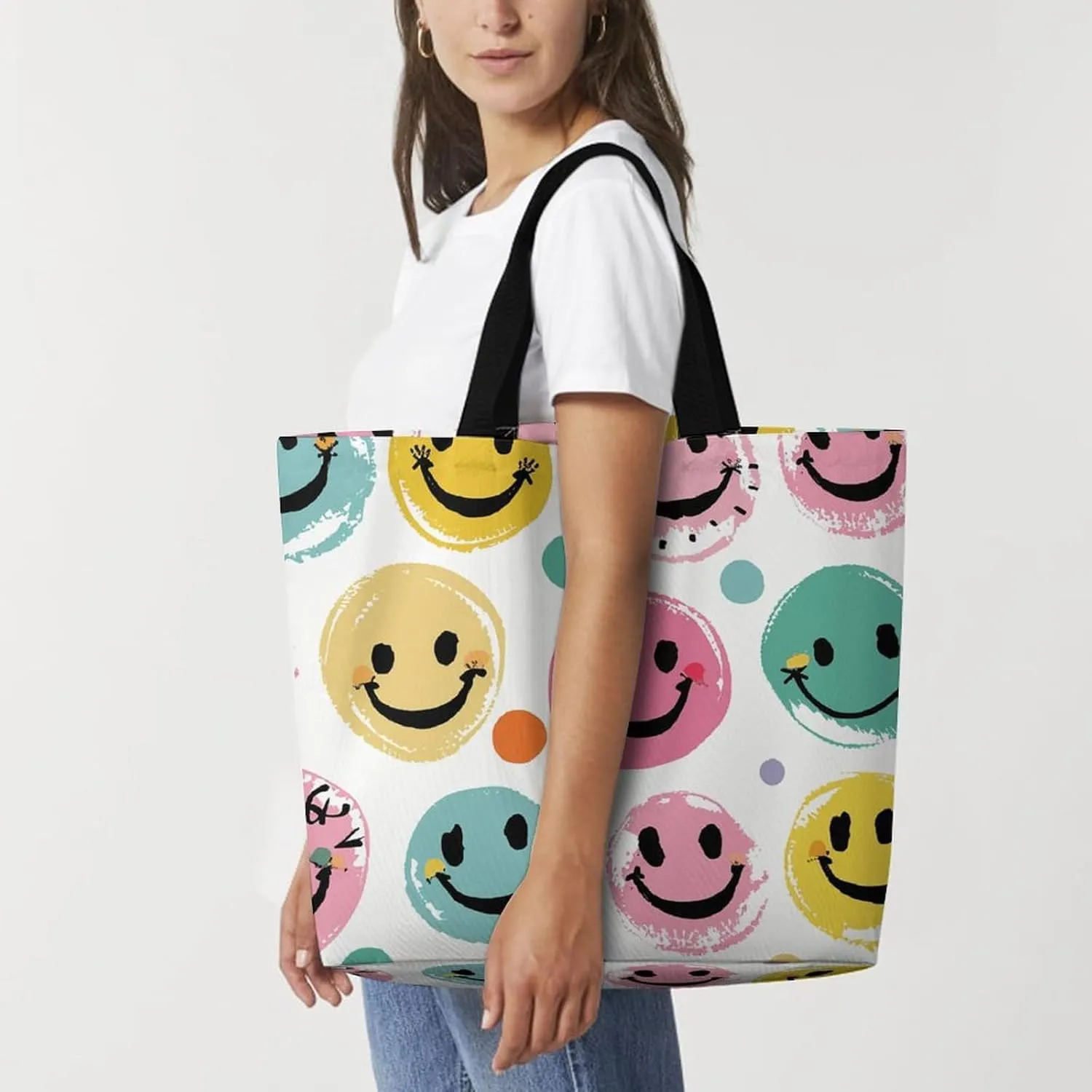 Shopping Bag for Women Bright Insect Pattern Tote Bag Large Capacity Shoulder Bag for Groceries Travel
