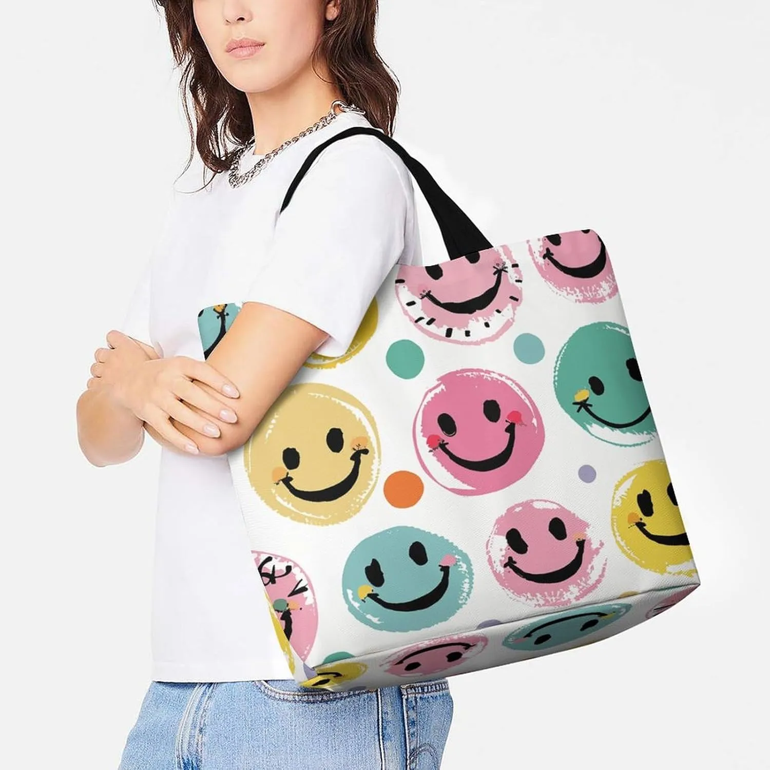 Shopping Bag for Women Bright Insect Pattern Tote Bag Large Capacity Shoulder Bag for Groceries Travel