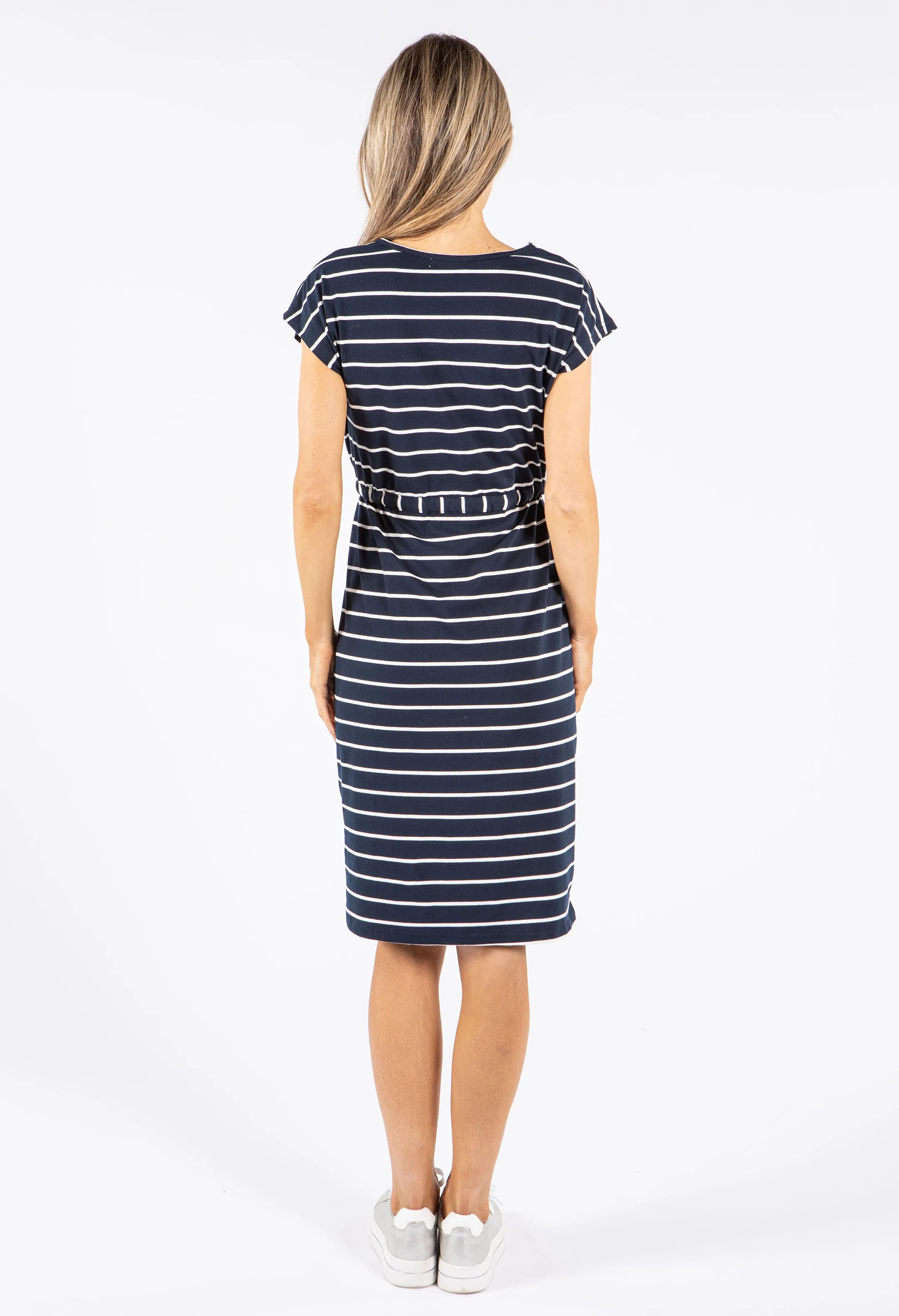 Short Sleeve Stripe Midi Dress