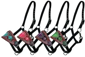 Showman Leather Bronc Halter w/Beaded Cross Design