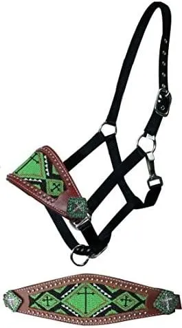 Showman Leather Bronc Halter w/Beaded Cross Design
