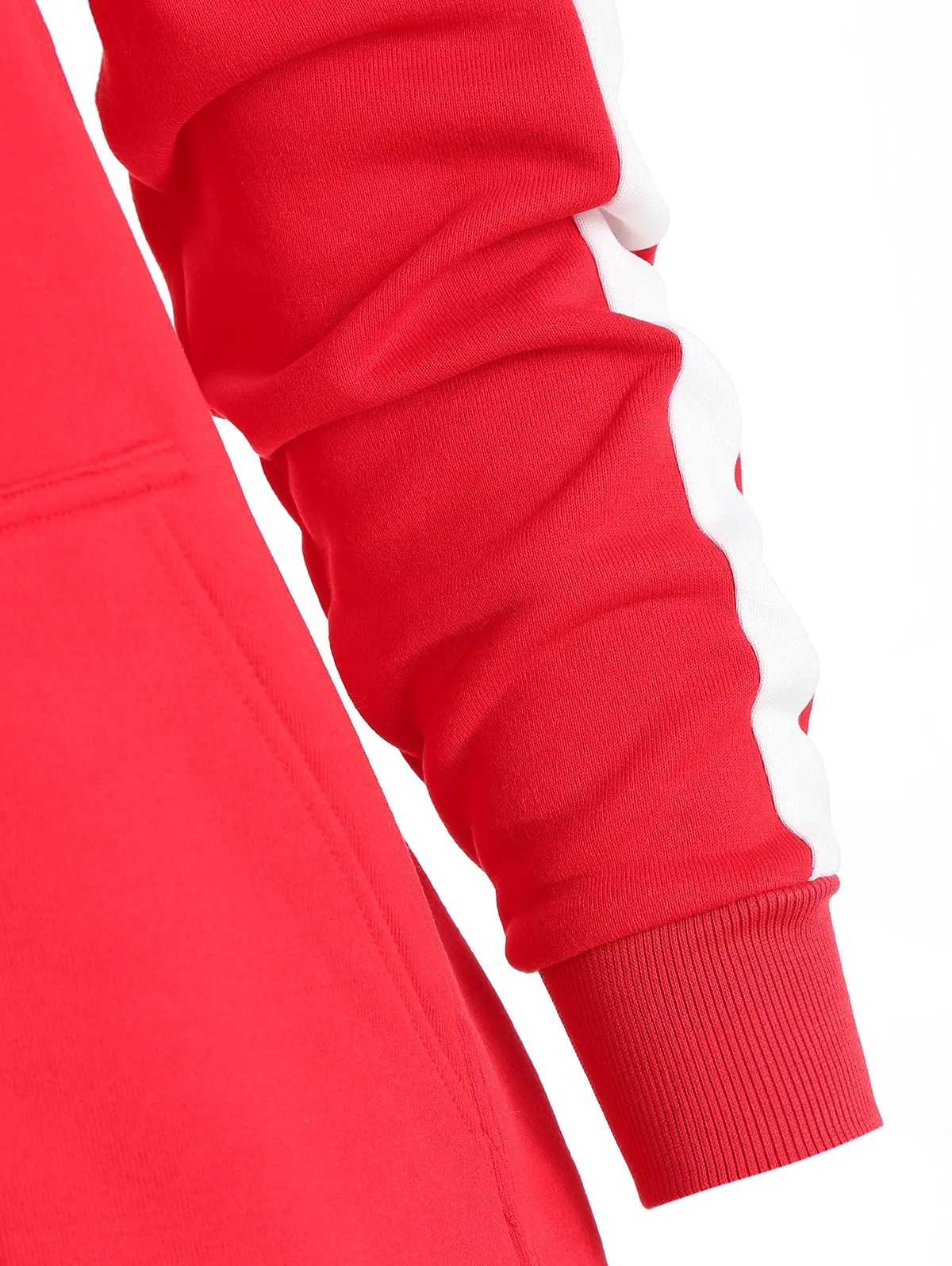 Side Striped Pocket Drawstring Hoodie