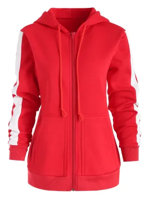 Side Striped Pocket Drawstring Hoodie