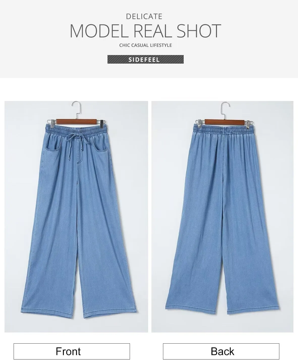 Sidefeel Women's Drawstring Wide Leg Jeans High Waisted Loose Fit Denim Pants