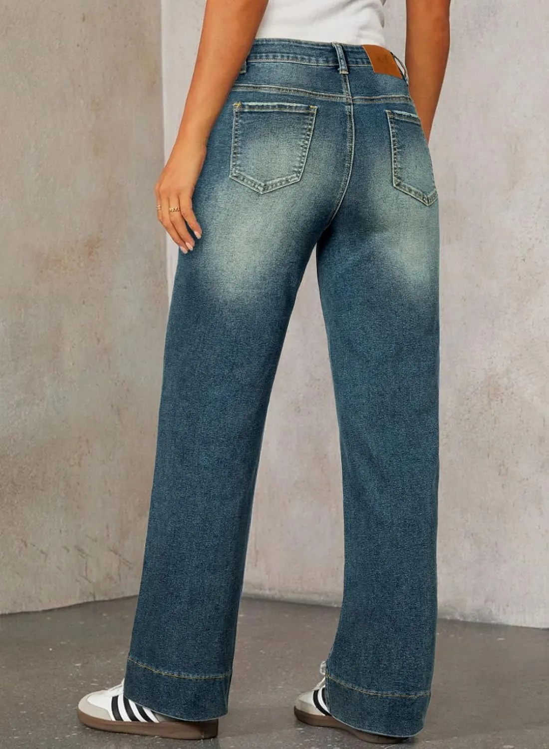 Sidefeel Women's Wide Leg Jeans High Waisted Stretchy Straight Leg Baggy Drawstring Zimbaplatinum Denim Pants