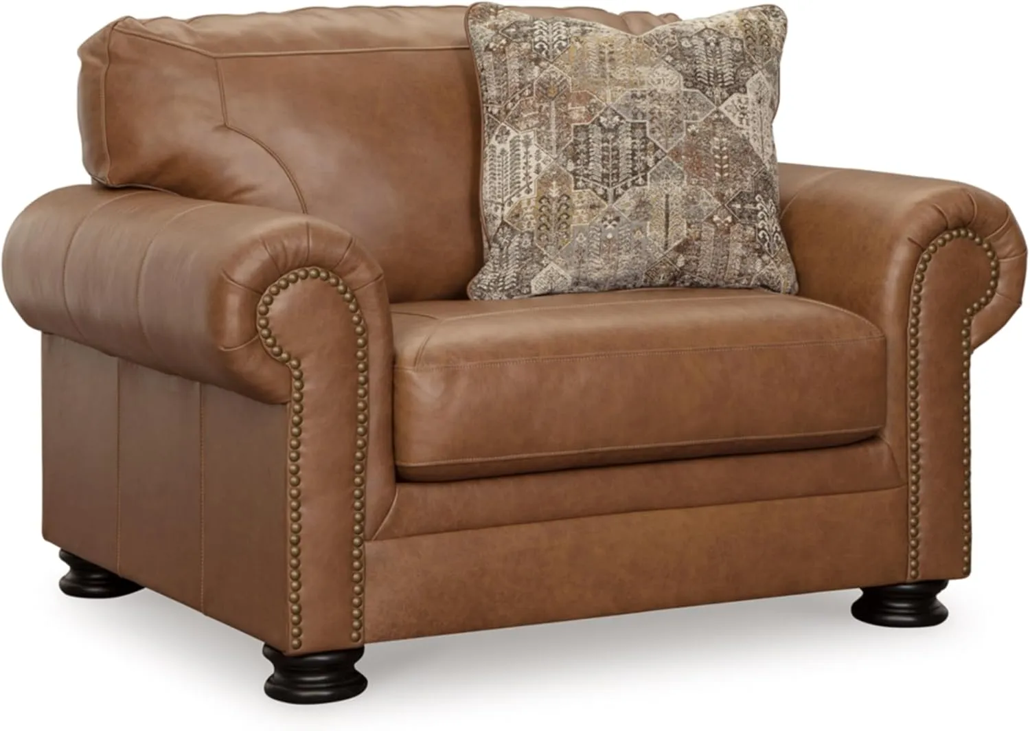 Signature Design by Ashley Carianna Contemporary Leather Match Upholstered Oversized Chair with Nailhead Trim and 1 Accent Pillow, Dark Brown