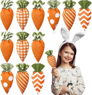 SilTriangle 24 Pcs Easter Goodie Bags Carrot Shaped Treat Bags Bulk Easter Basket Stuffers Fabric Drawstring Candy Gift Bags Egg Hunt Outdoor Party Supplies for Kid Party