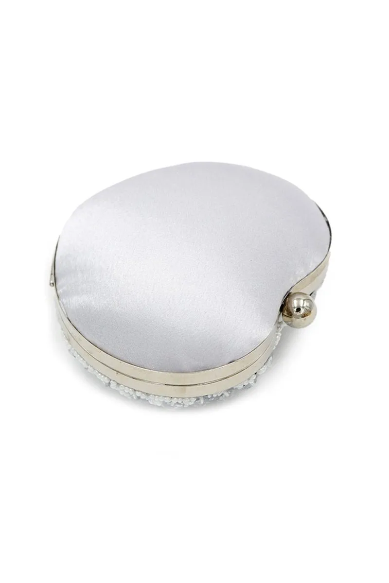 Silver Beaded Heart Shaped Party Clutch