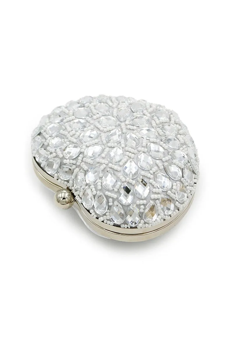 Silver Beaded Heart Shaped Party Clutch