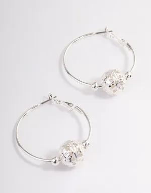 Silver Filigree Ball Big Beaded Hoop Earrings