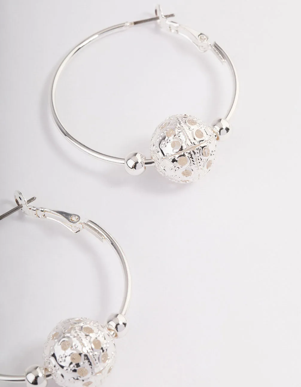 Silver Filigree Ball Big Beaded Hoop Earrings