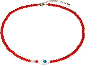 Simple Crystals Beaded Necklaces for Women Freshwater Pearl and Shell Evil Eye Necklace Protection Good Luck Jewelry