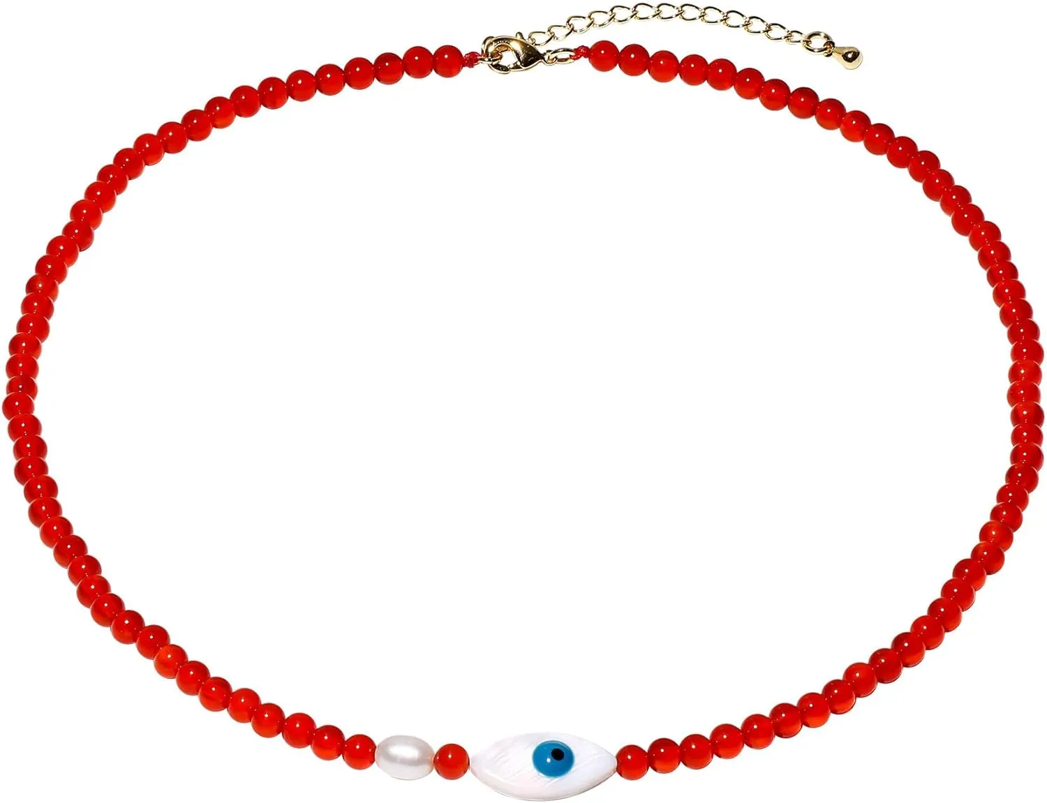 Simple Crystals Beaded Necklaces for Women Freshwater Pearl and Shell Evil Eye Necklace Protection Good Luck Jewelry