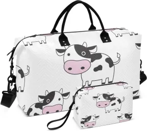 Sketch Doodle Cow Pattern Duffel Bag for Gym Yoga Weekender Overnight Quilting Travel Bag Set