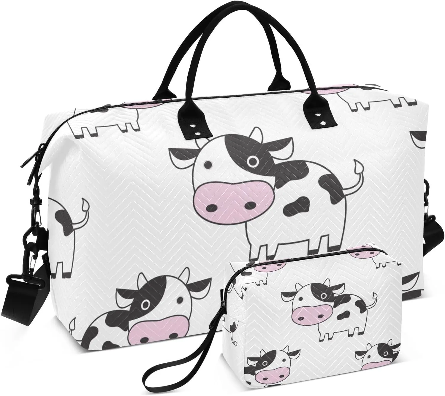 Sketch Doodle Cow Pattern Duffel Bag for Gym Yoga Weekender Overnight Quilting Travel Bag Set