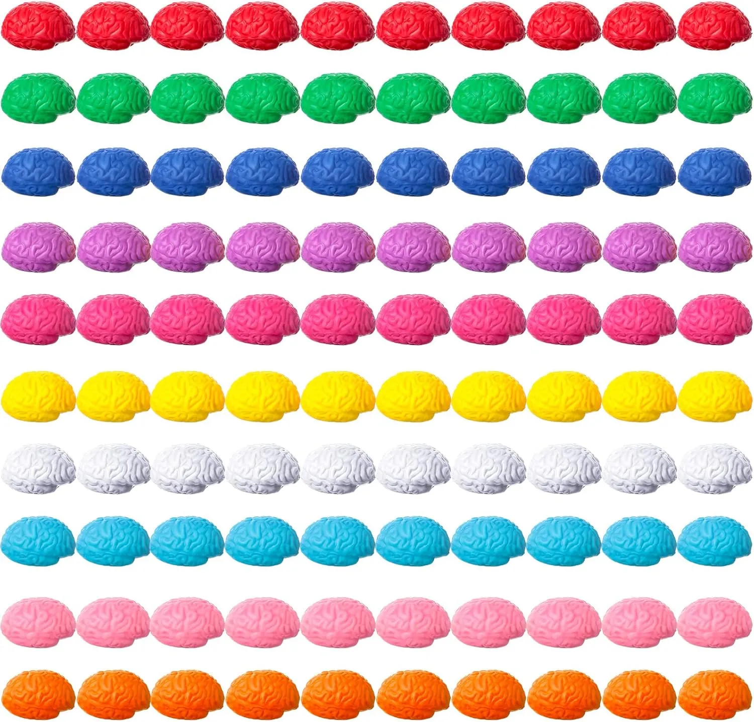 Skylety 100 Pcs Brain Stress Ball Halloween Funny Toy PU Hand Muscle Exercise Pressure Ball 10 Colors Brain Shaped Ball for Teens Adults Improving Grip Strength Object Recognition Prop(Mini)