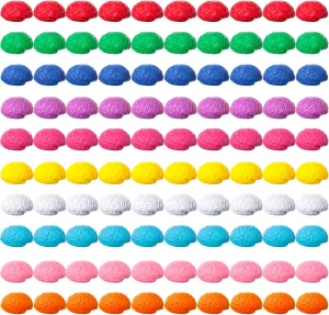 Skylety 100 Pcs Brain Stress Ball Halloween Funny Toy PU Hand Muscle Exercise Pressure Ball 10 Colors Brain Shaped Ball for Teens Adults Improving Grip Strength Object Recognition Prop(Mini)