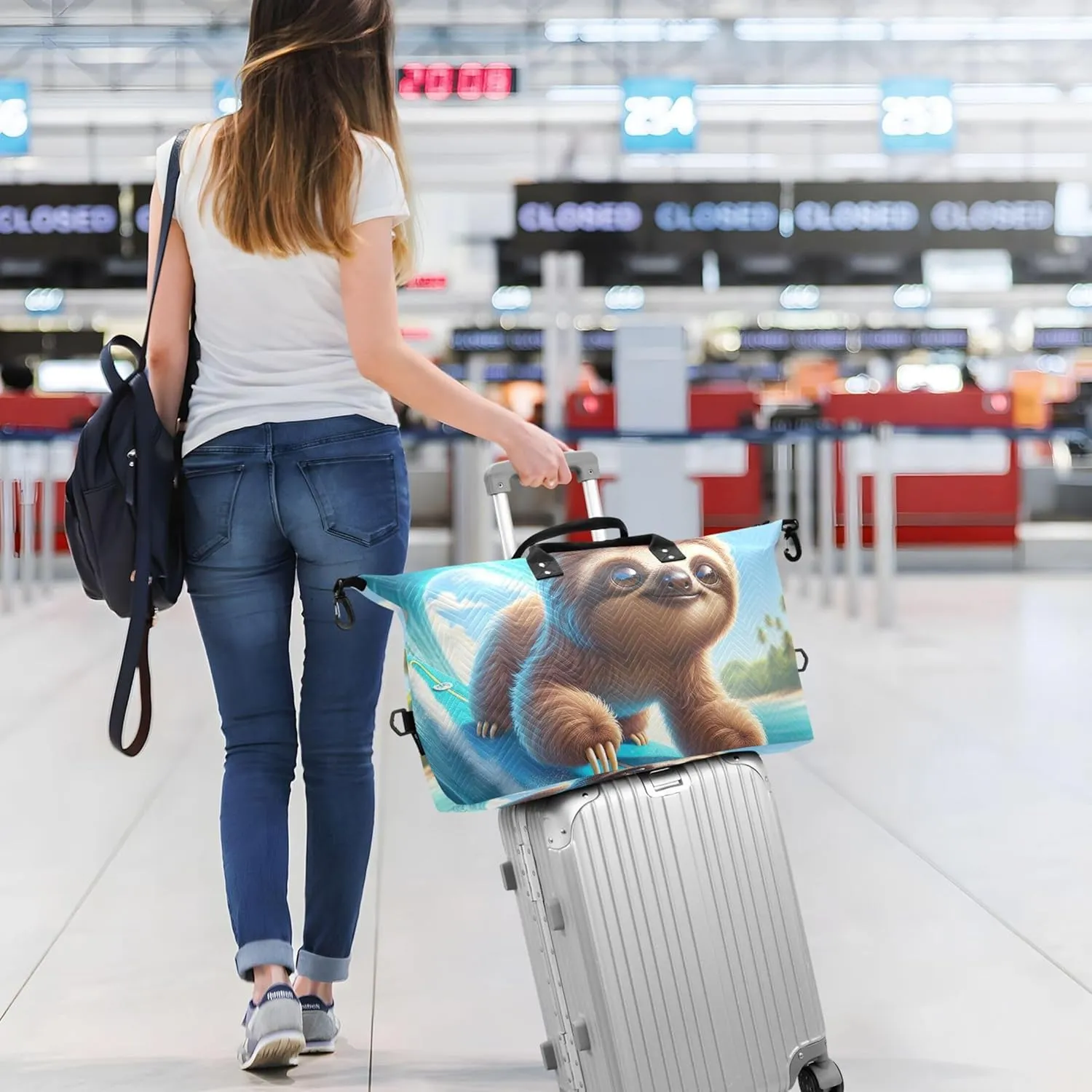 Sloth Surfing Cute Travel Duffel Bag Make up Bags Set of 2, Animal Womens Luggage Set of 2 Weekend Bag Duffel