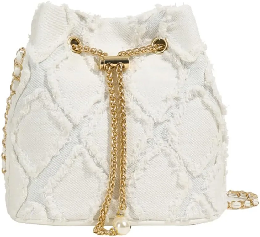 Small Denim Bucket Bag, Jean Purses for Women Denim Crossbody Bags Hobo Bag Drawstring Handbag