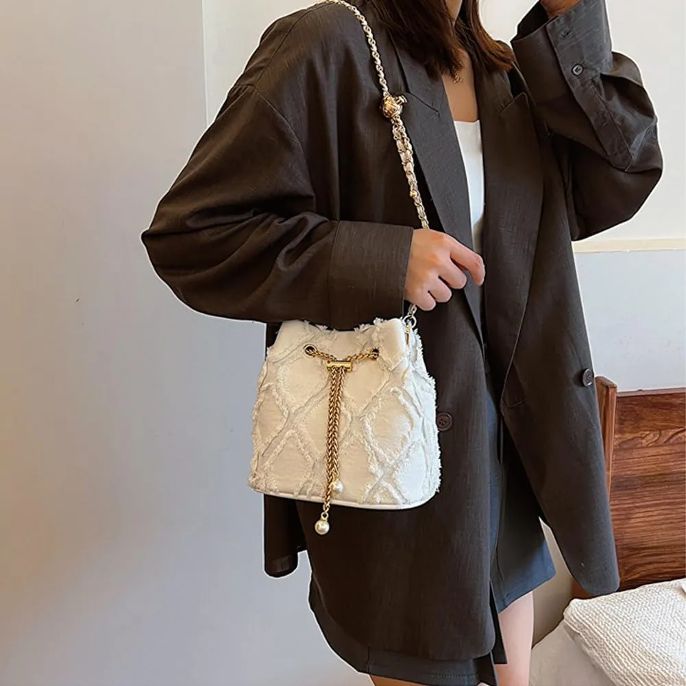 Small Denim Bucket Bag, Jean Purses for Women Denim Crossbody Bags Hobo Bag Drawstring Handbag