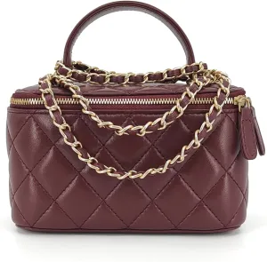Small Genuine Leather Purse Quilted Crossbody Bag for Women, Mini Top-Handle Shoulder Handbag w/Gold Chain Strap
