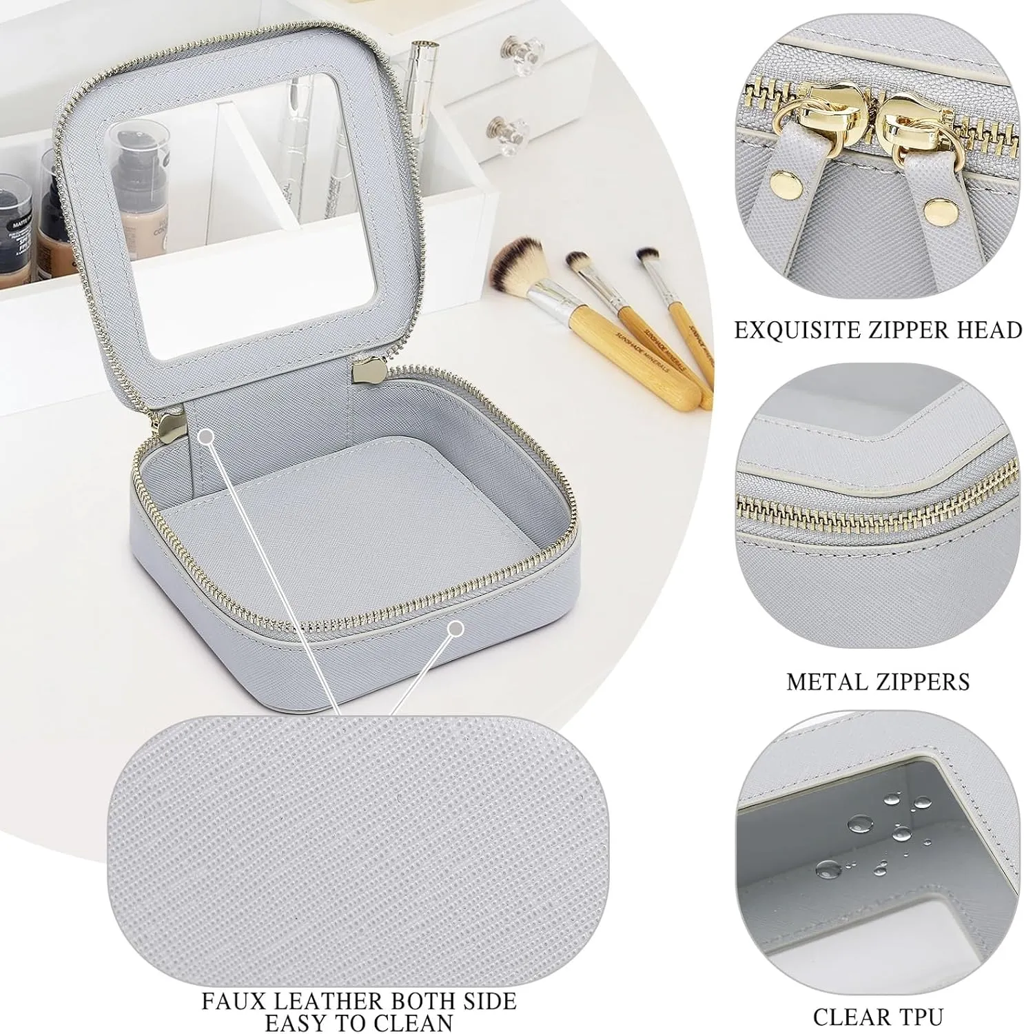 Small Makeup Bag Mini Clear Cosmetic Makeup Case & Toiletry Bag with Zipper Women's Purse Organizer & Car Essentials (Gray, MINI),